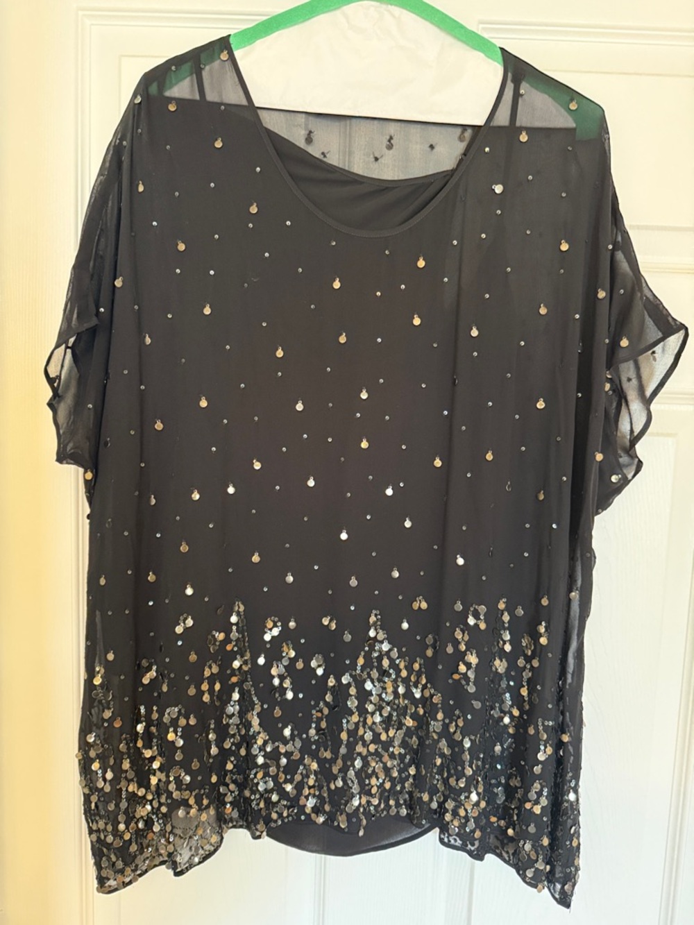 Eileen Fisher Black Sheer Sequin-Embellished Blouse